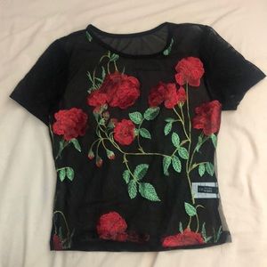 Floral mesh sheer top